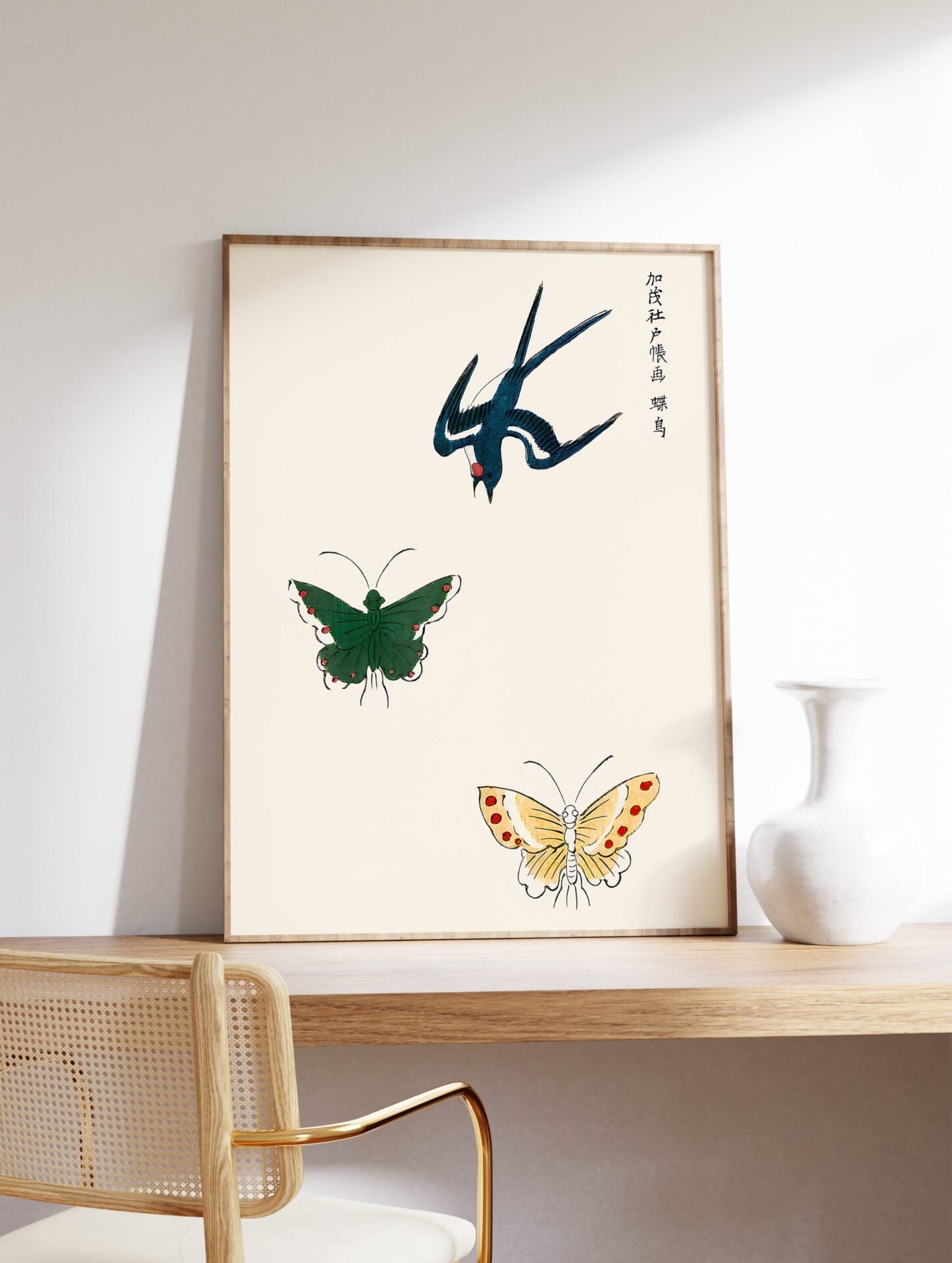 Japanese Bird and Butterfly Poster, Japanese Animal Print