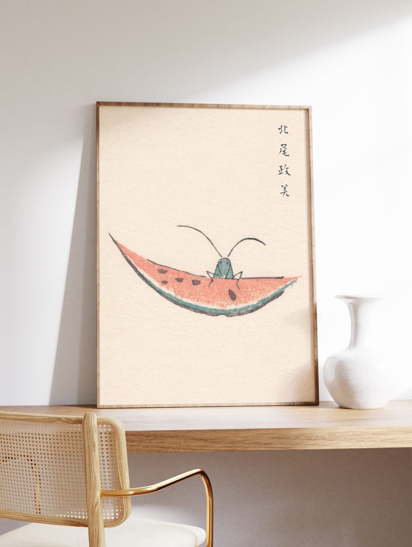 Japanese Watermelon and Grasshopper Poster, Vintage Japanese Print