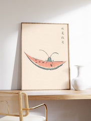 Japanese Watermelon and Grasshopper Poster, Vintage Japanese Print