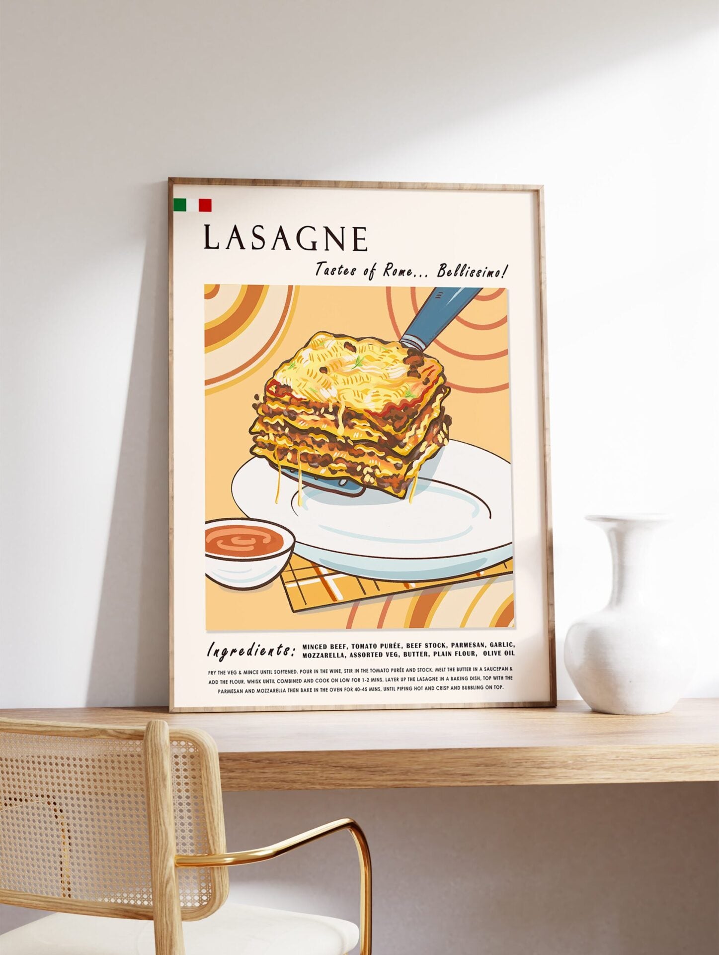 Italian Lasagne Poster, Italian Food Print