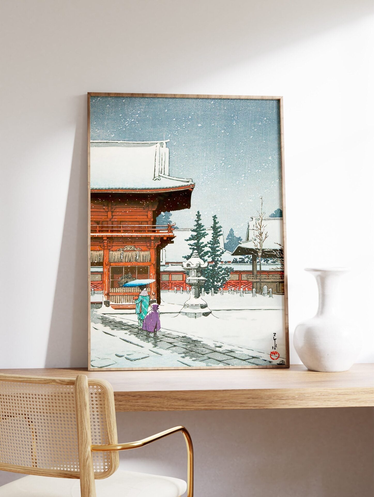 Snow at Nezugongen Shrine by Hasui Kawase Poster, Hasui Kawase Art Print