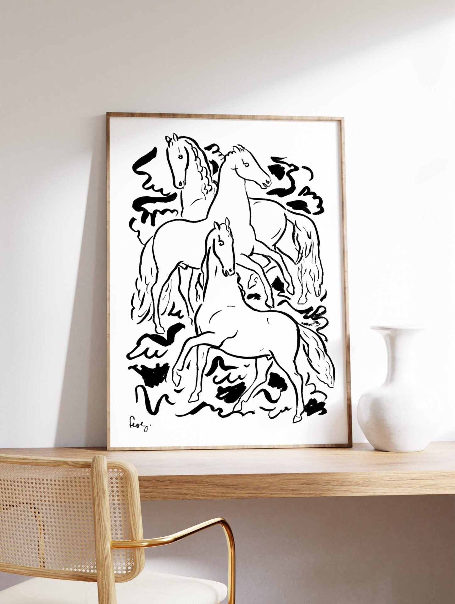 Stallions Poster, Black and White Animal Print