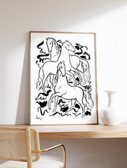 Stallions Poster, Black and White Animal Print