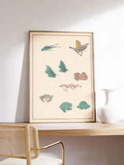 Crab, Frog, and Butterfly Poster, Japanese Animal Print