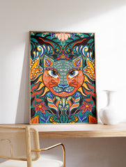 Mexican Floral Cat Poster, Mexican Animal Print