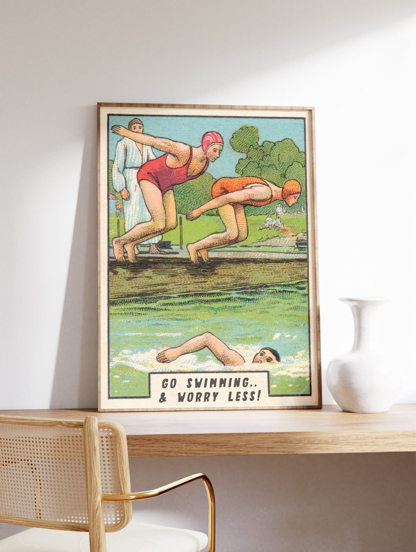 Go Swimming Worry Less Poster, Swimming Print