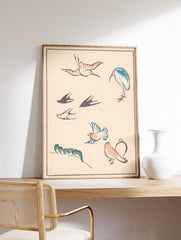 Vintage Japanese Bird Poster, Minimal Bird Print