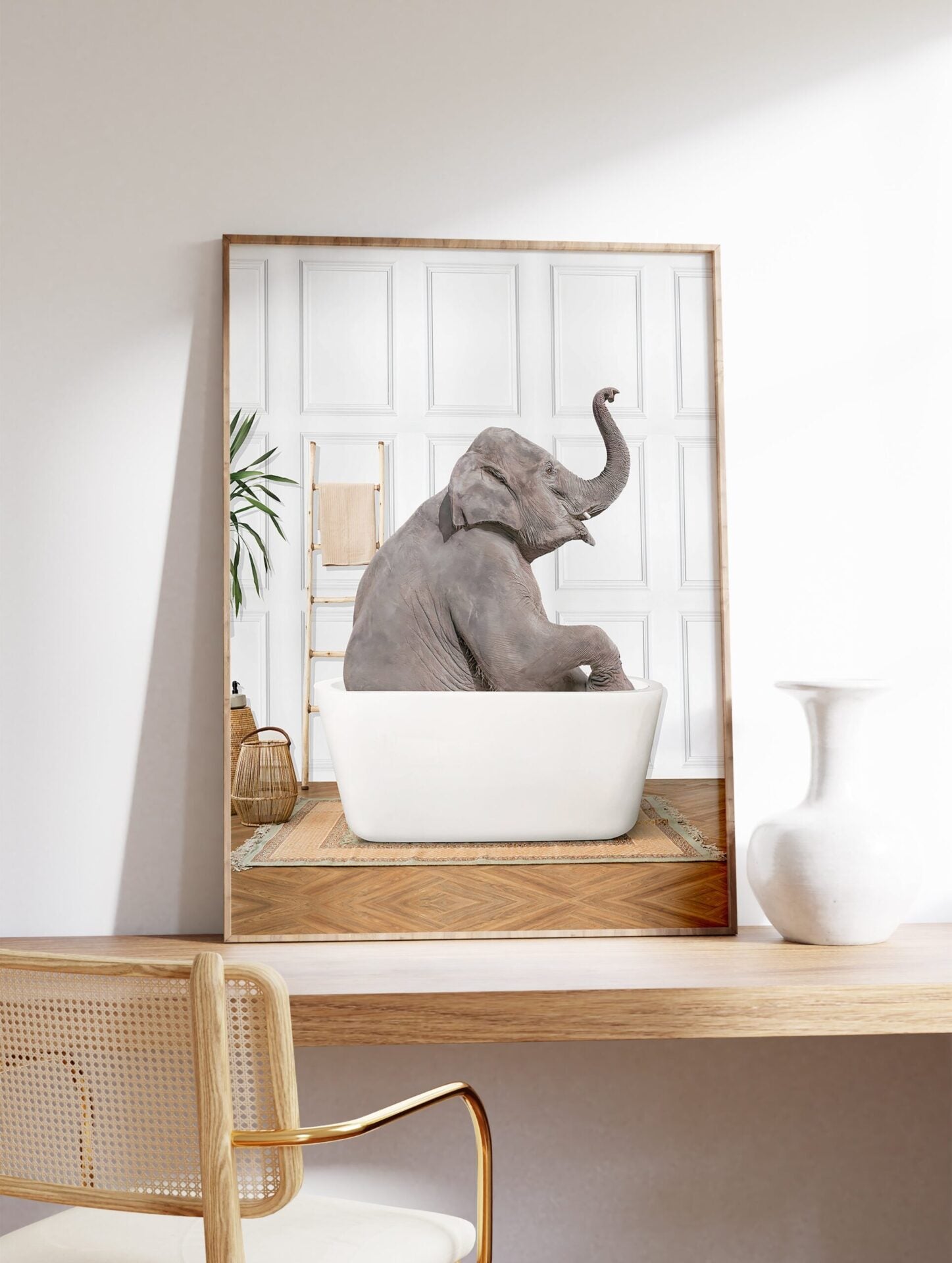 Elephant in Bathtub Poster, Elephant Print