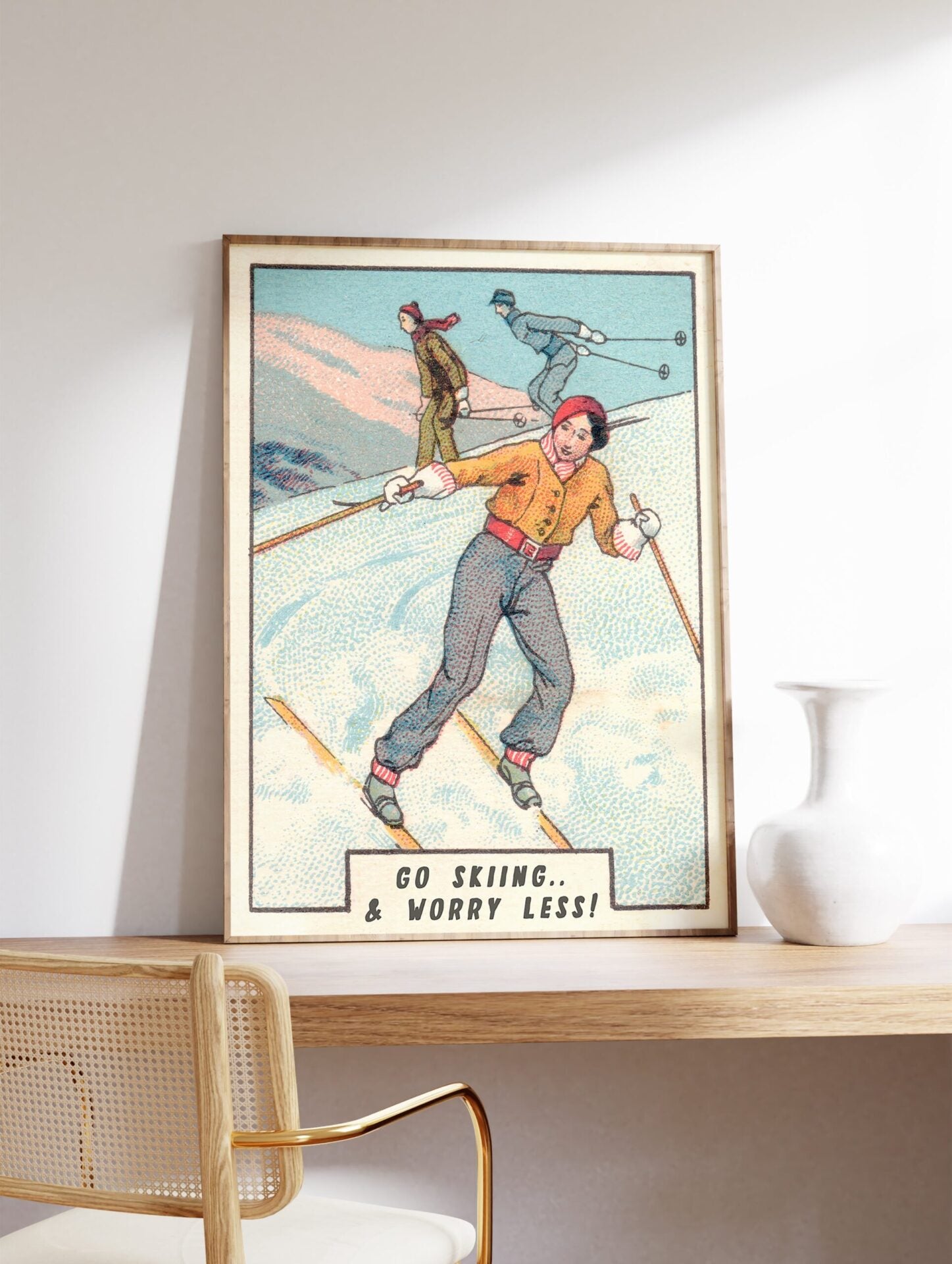 Go Skiing Worry Less Poster, Skiing Print