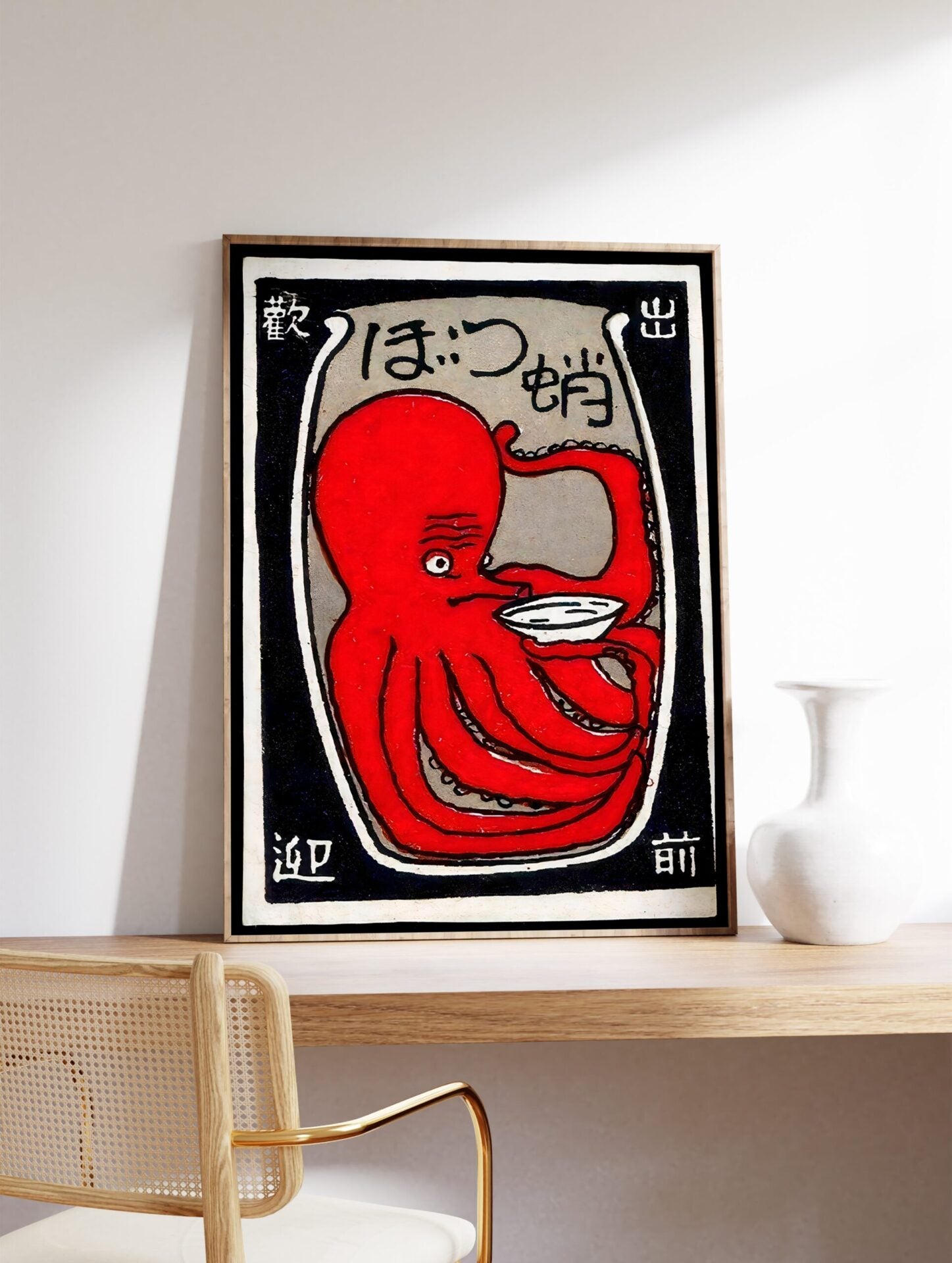 Japanese Octopus Poster, Red Japanese Matchbox Print