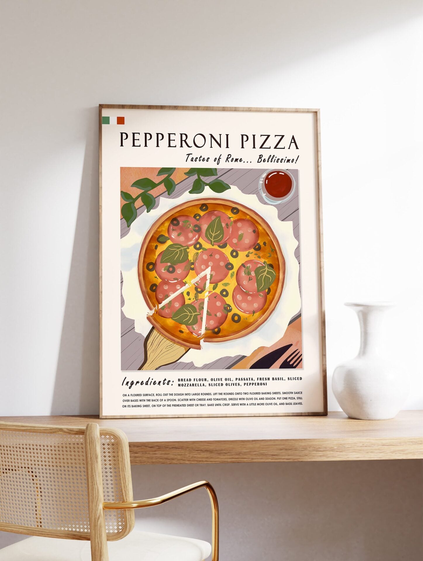 Pepperoni Pizza Food Poster, Italian Print