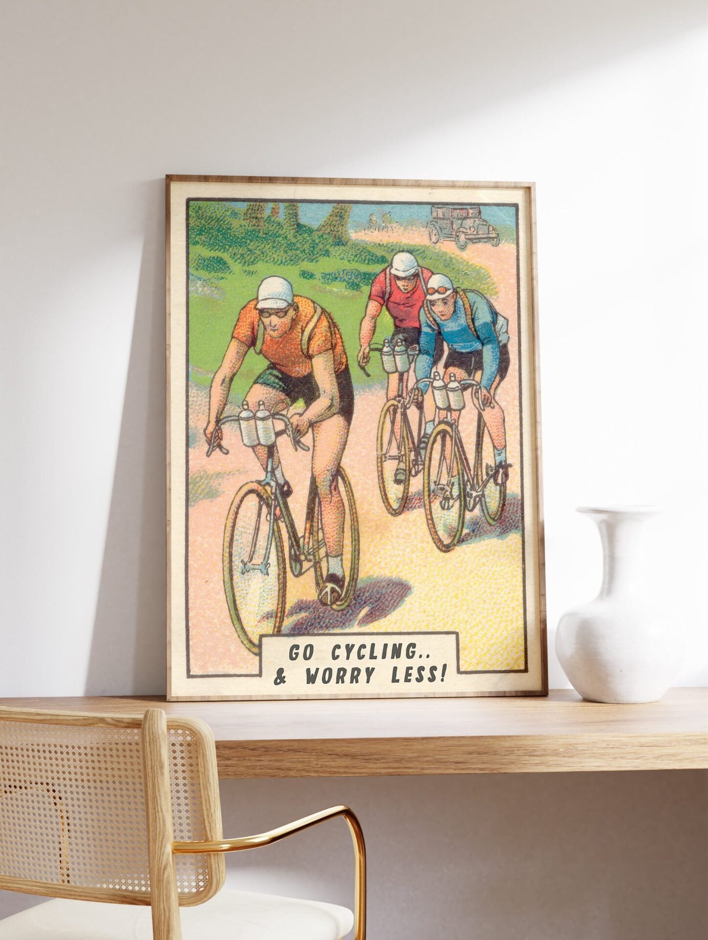 Vintage Cycling Poster, Go Cycling Worry Less Bike Print