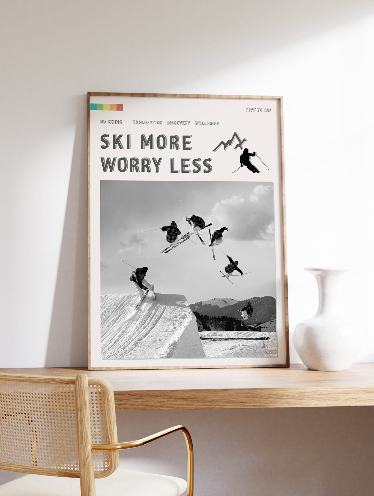 Ski More Worry Less Poster, Skiing Print