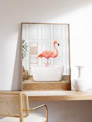 Flamingo in Bathtub Poster, Flamingo Print