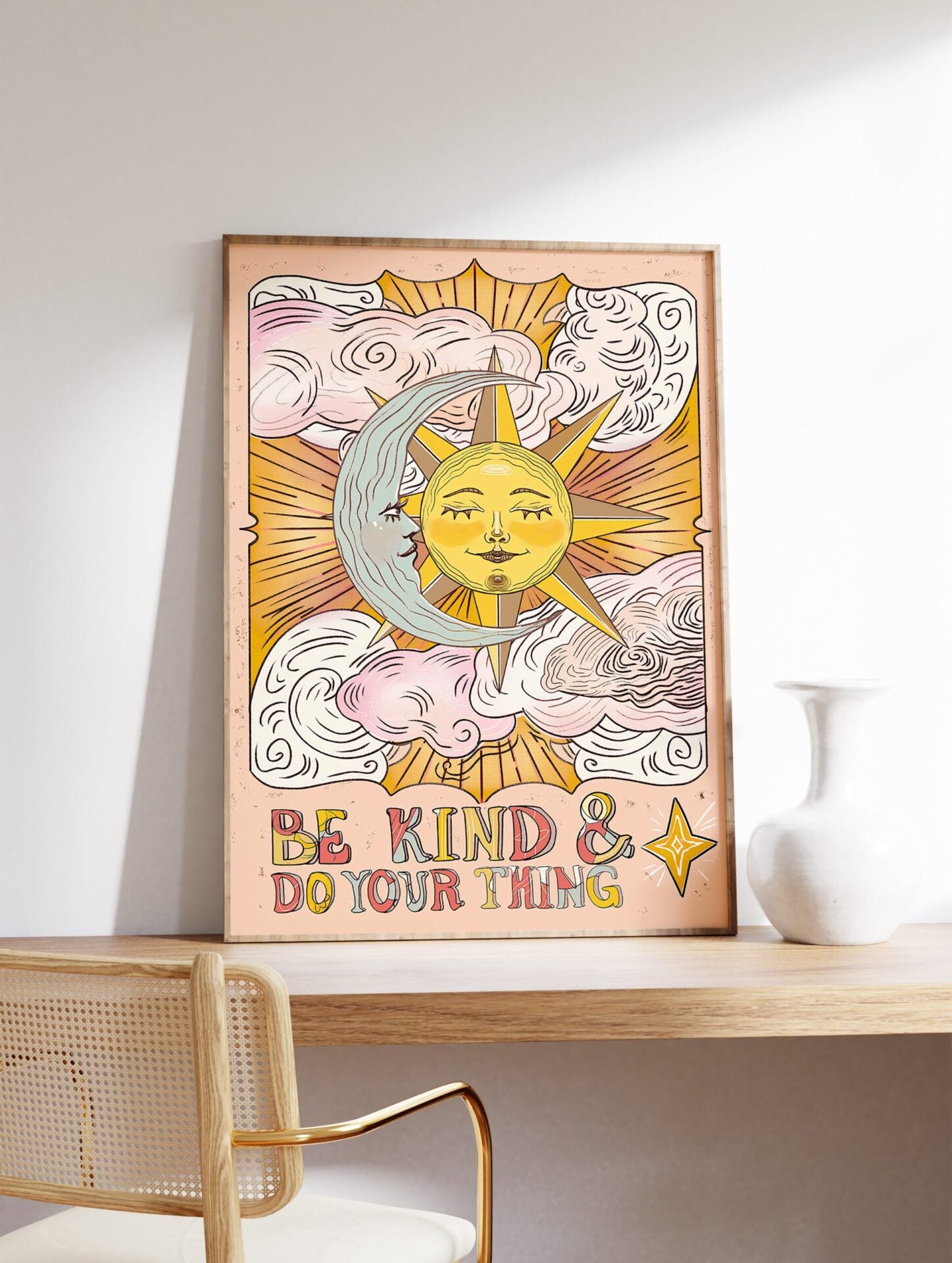 Sun and Moon Poster, Retro 70's Print