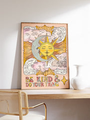 Sun and Moon Poster, Retro 70's Print