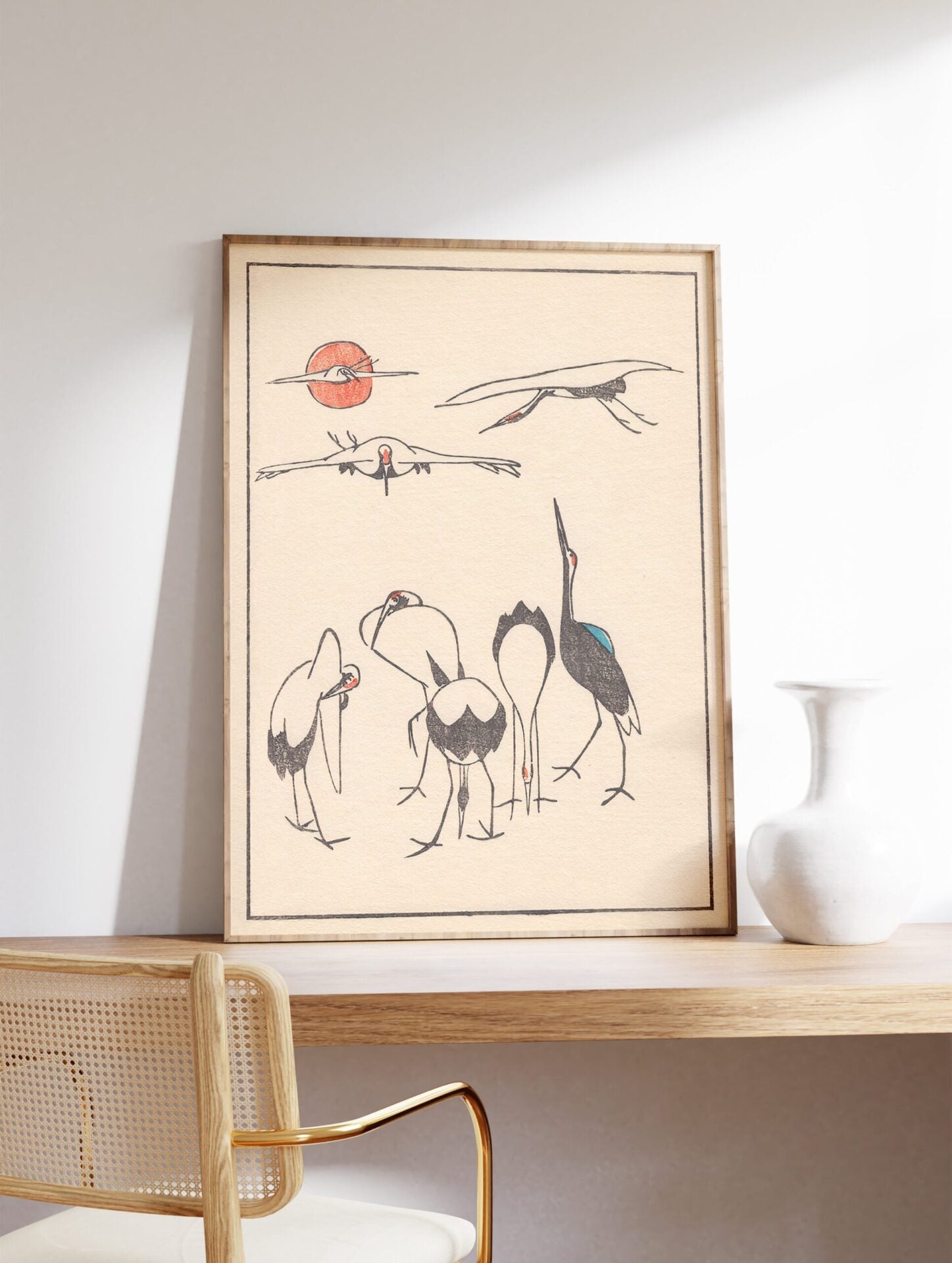 Japanese Cranes Poster, Japanese Animal Print