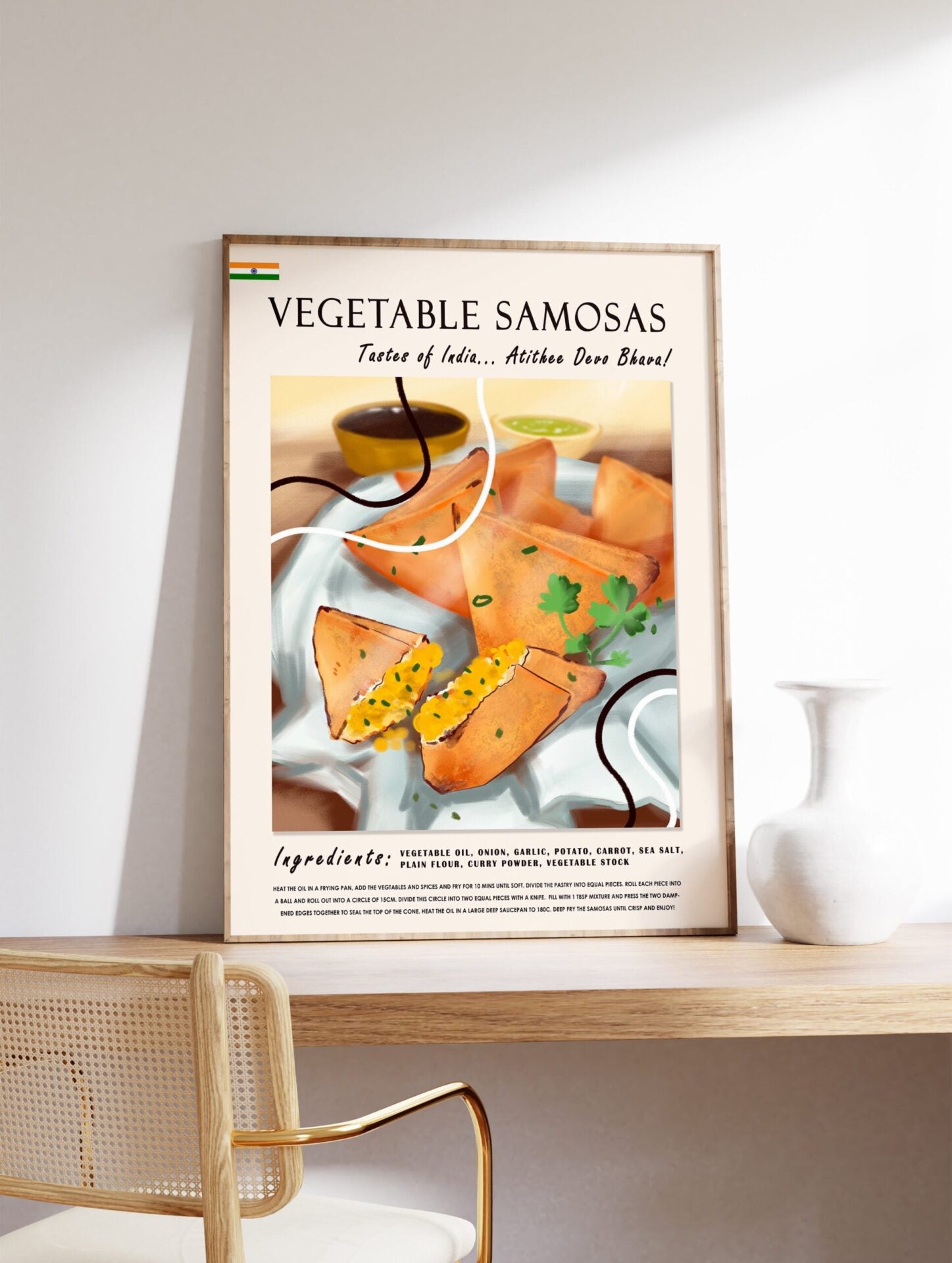 Indian Samosas Poster, Indian Food Print