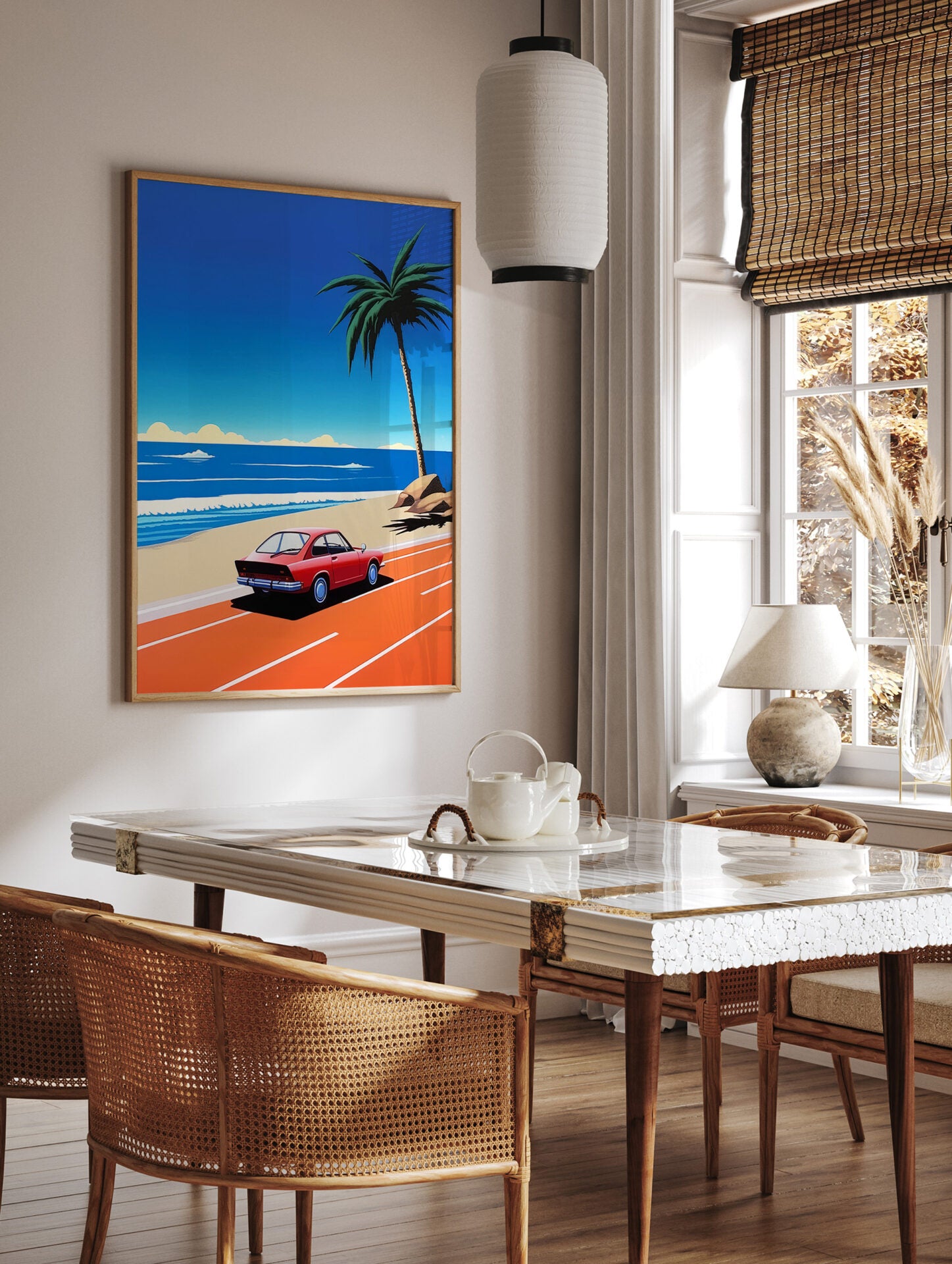 Retro Car Poster, Beach Print