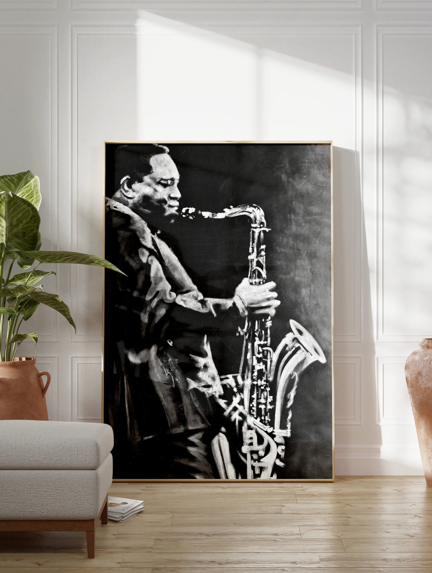 Black and White Saxophone Poster, Music Print