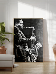 Black and White Saxophone Poster, Music Print