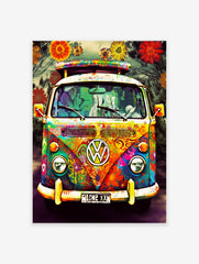 Hippy Campervan Poster, Retro Psychedelic Print