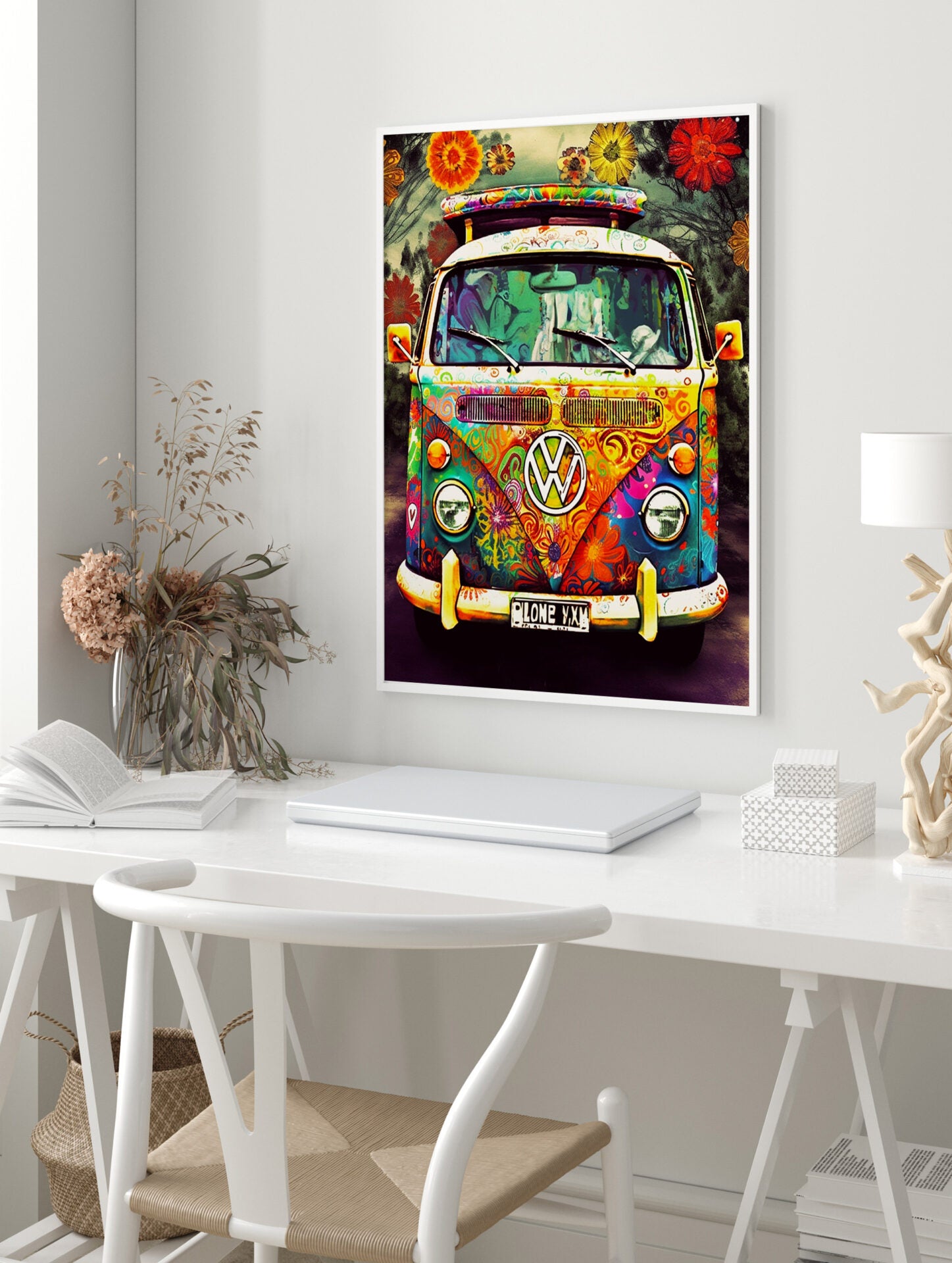 Hippy Campervan Poster, Retro Psychedelic Print