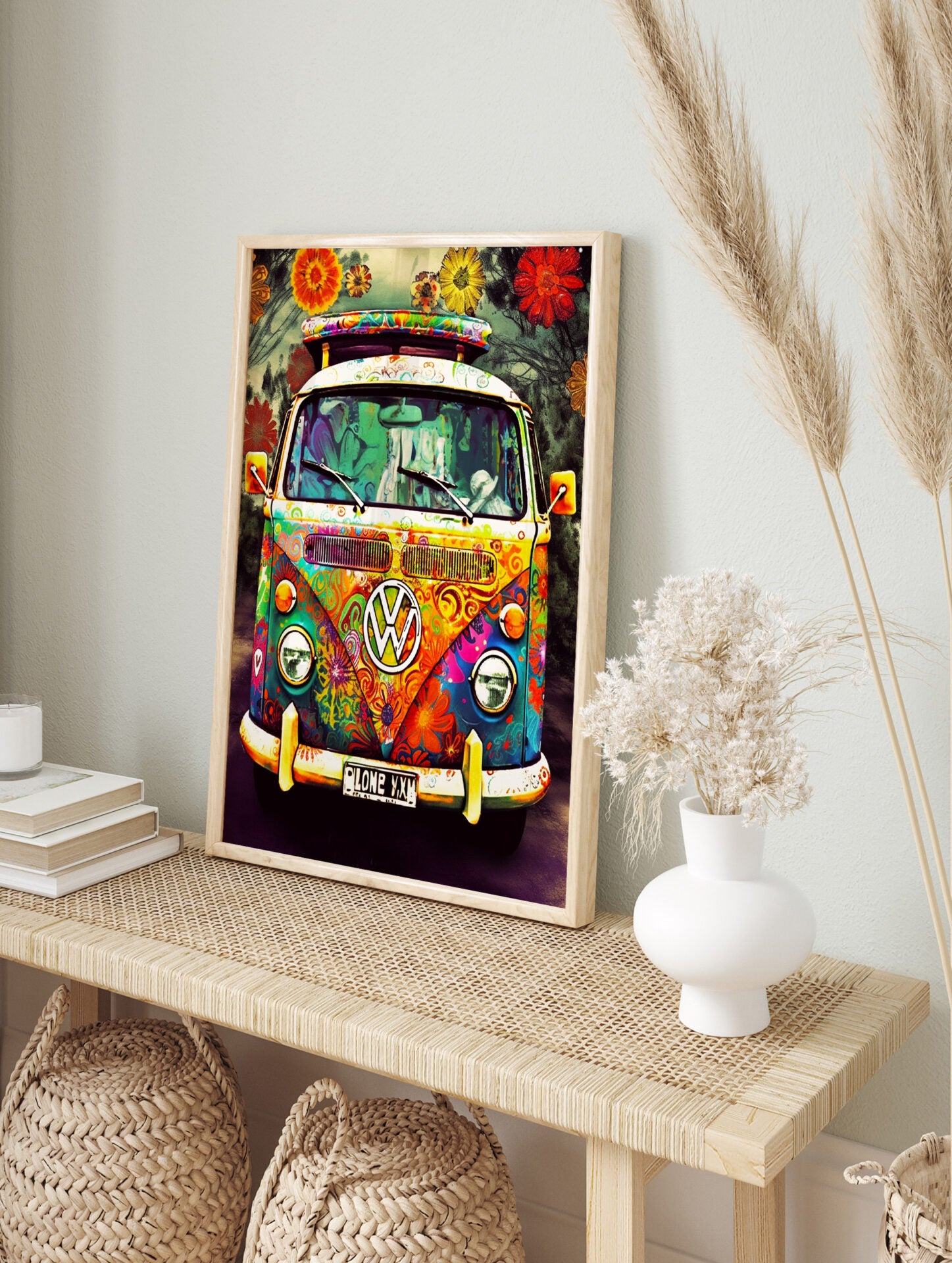 Hippy Campervan Poster, Retro Psychedelic Print