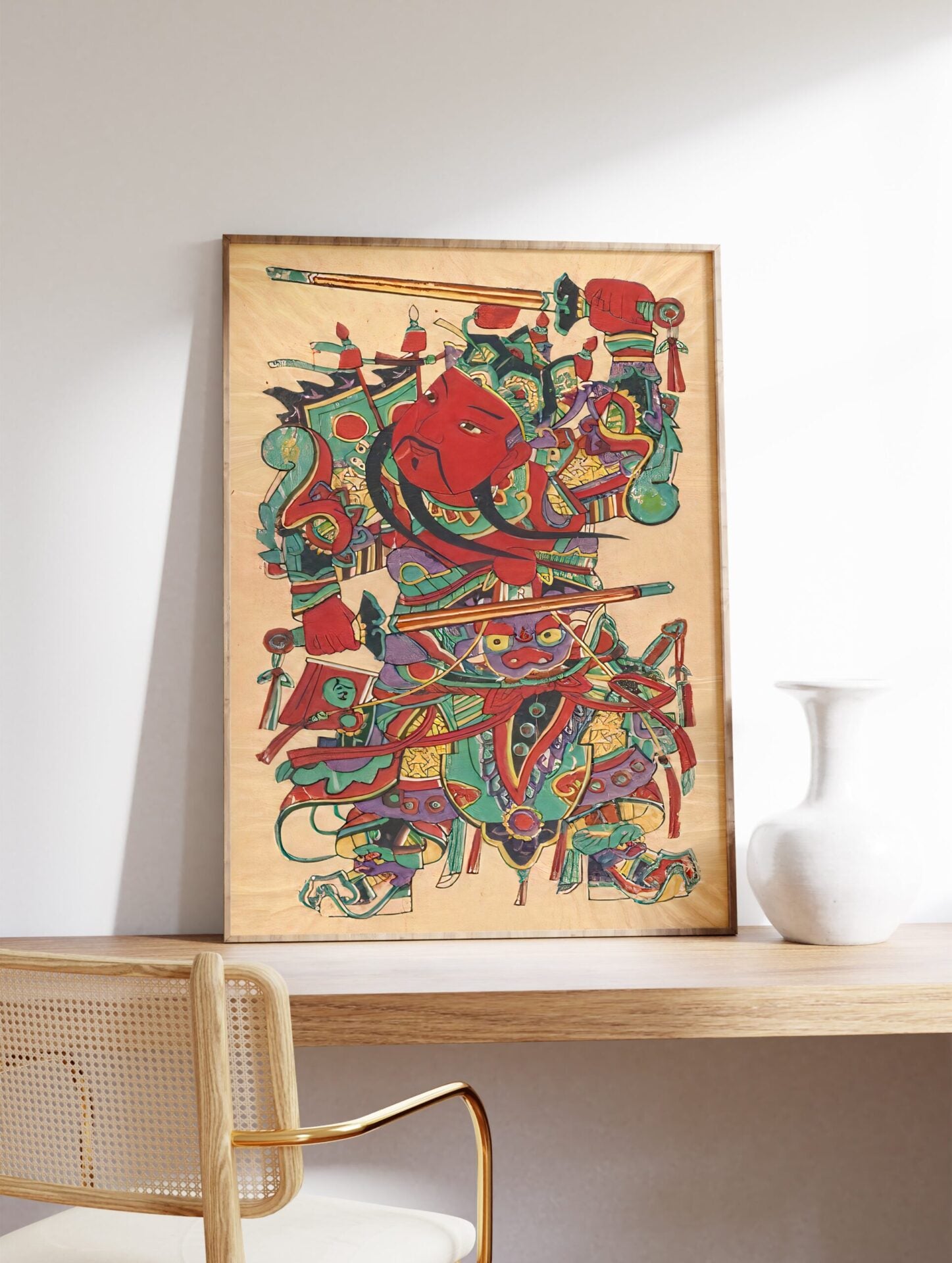 Vintage Chinese Door God Poster, Traditional Chinese Print