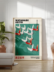 Flying Cranes by Watanabe Seitei Poster, Japanese Birds Print